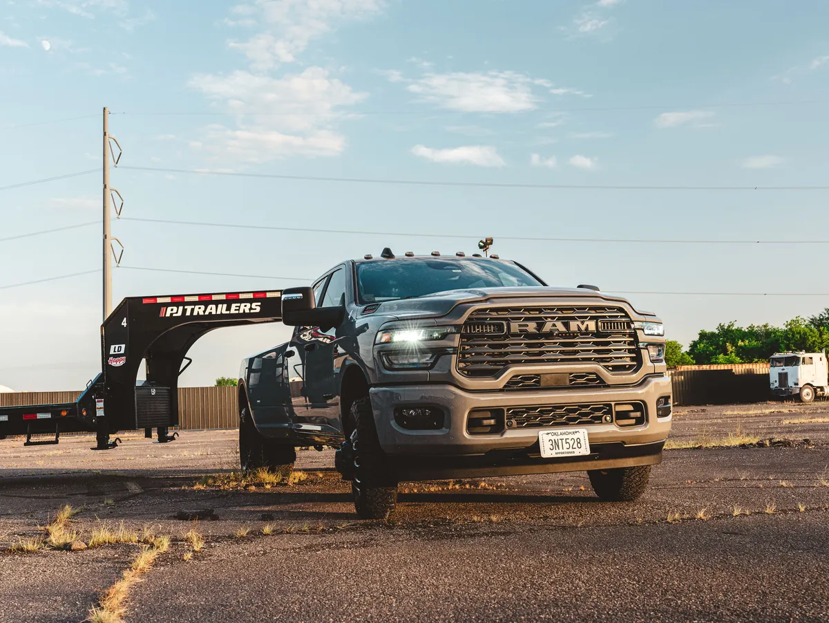 A Colby Transport Ram 3500 with a gooseneck trailer at the Oklahoma City yard.